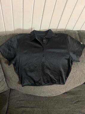 Nike Black Cropped Polo Top